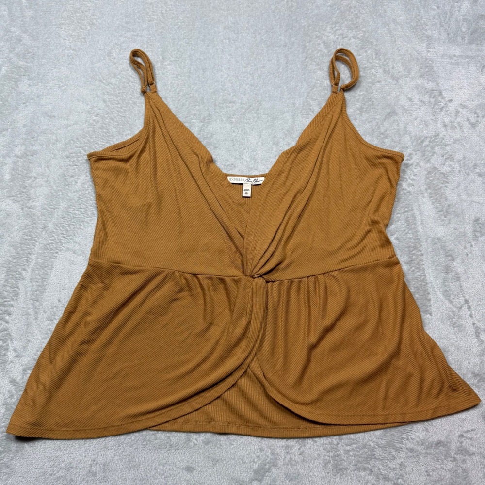 Express Brown Ribbed Rayon Twist Front Camisole Top XL Boho Summer Festival Cool